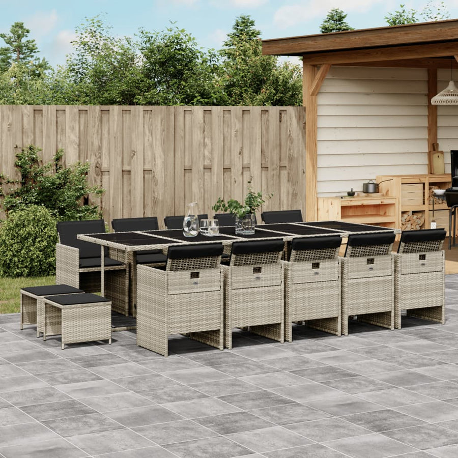 -Delige Tuinset Met Kussens Poly Rattan Lichtgrijs Glas 15