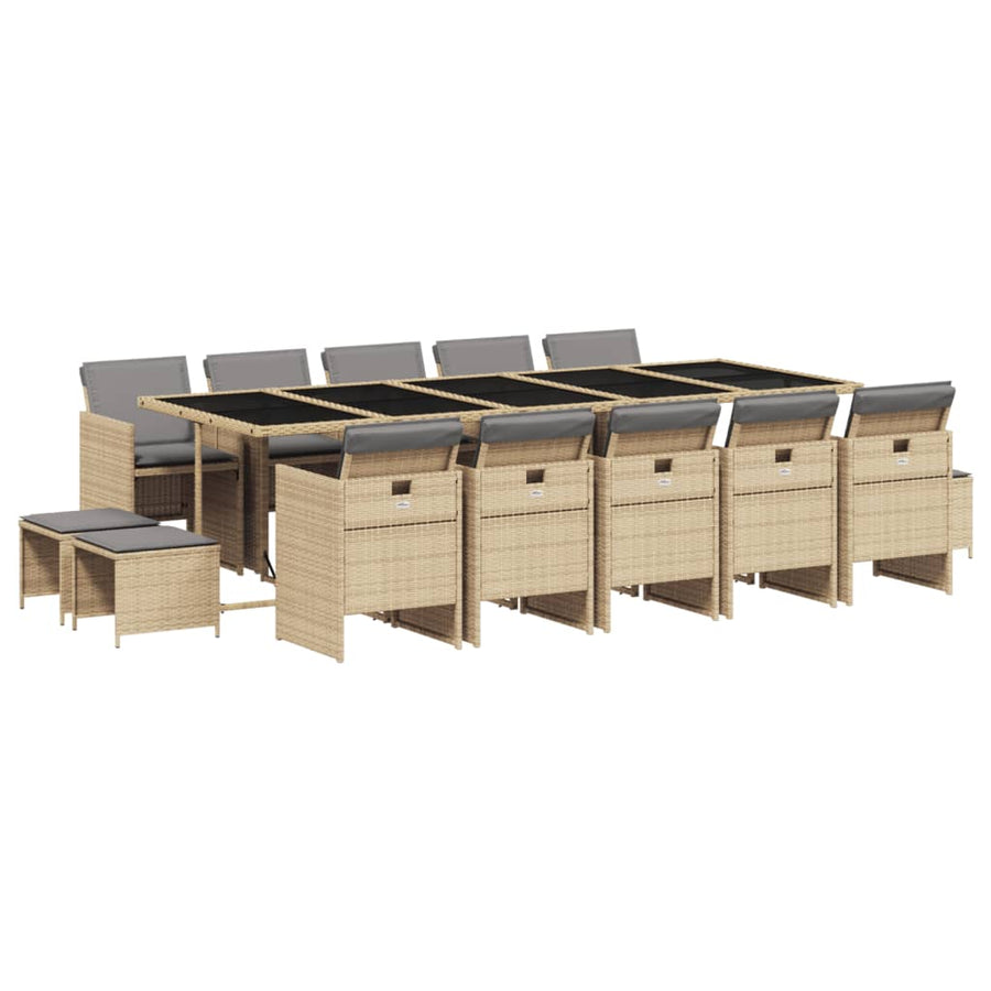15-Delige Tuinset Met Kussens Poly Rattan 14 Gemengd beige Glas