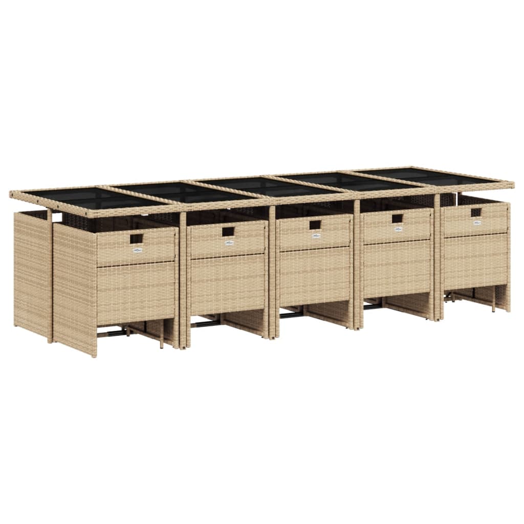 15-Delige Tuinset Met Kussens Poly Rattan 14 Gemengd beige Glas