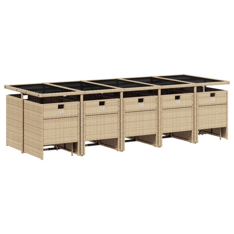 15-Delige Tuinset Met Kussens Poly Rattan 14 Gemengd beige Glas