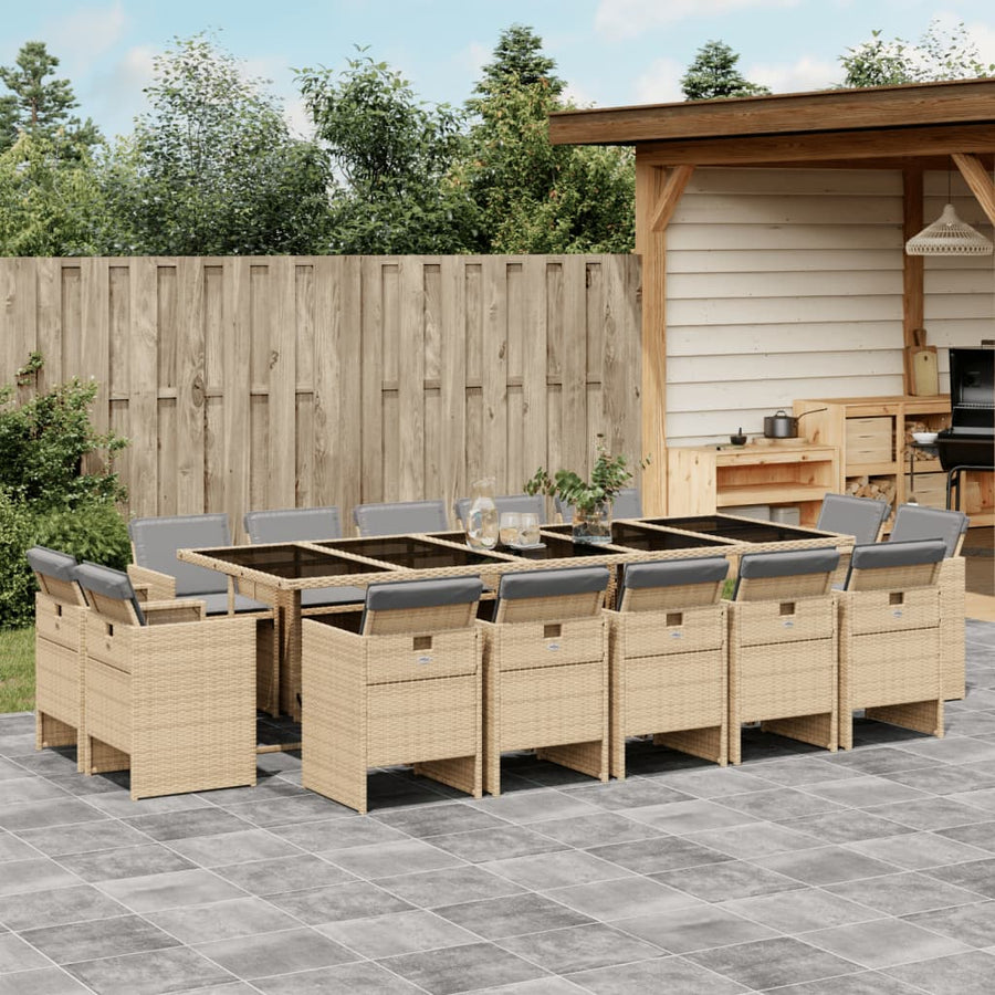 15-Delige Tuinset Met Kussens Poly Rattan 14 Gemengd beige Glas