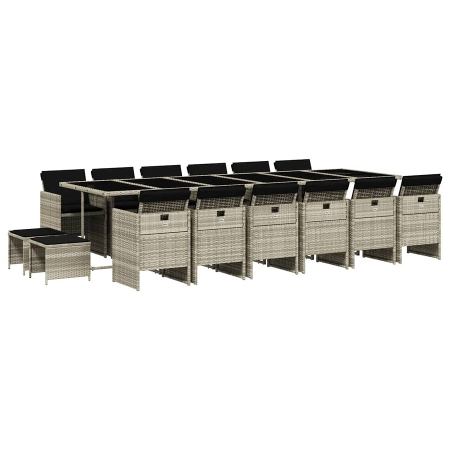 -Delige Tuinset Met Kussens Poly Rattan Lichtgrijs Glas 17