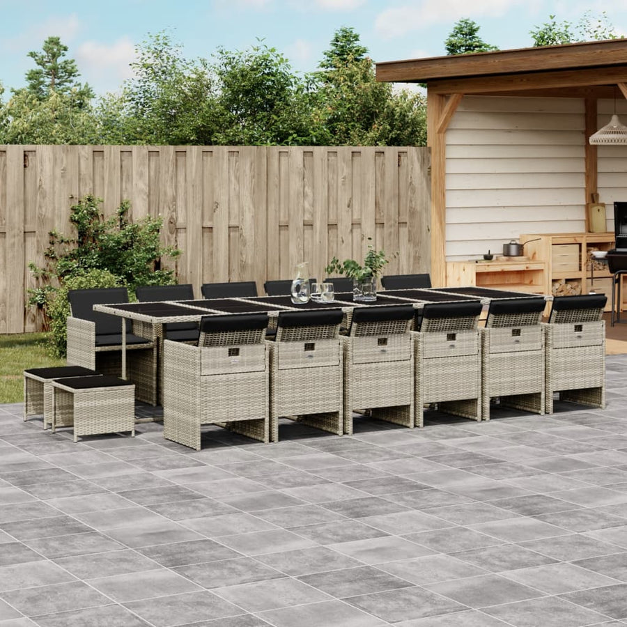 -Delige Tuinset Met Kussens Poly Rattan Lichtgrijs Glas 17