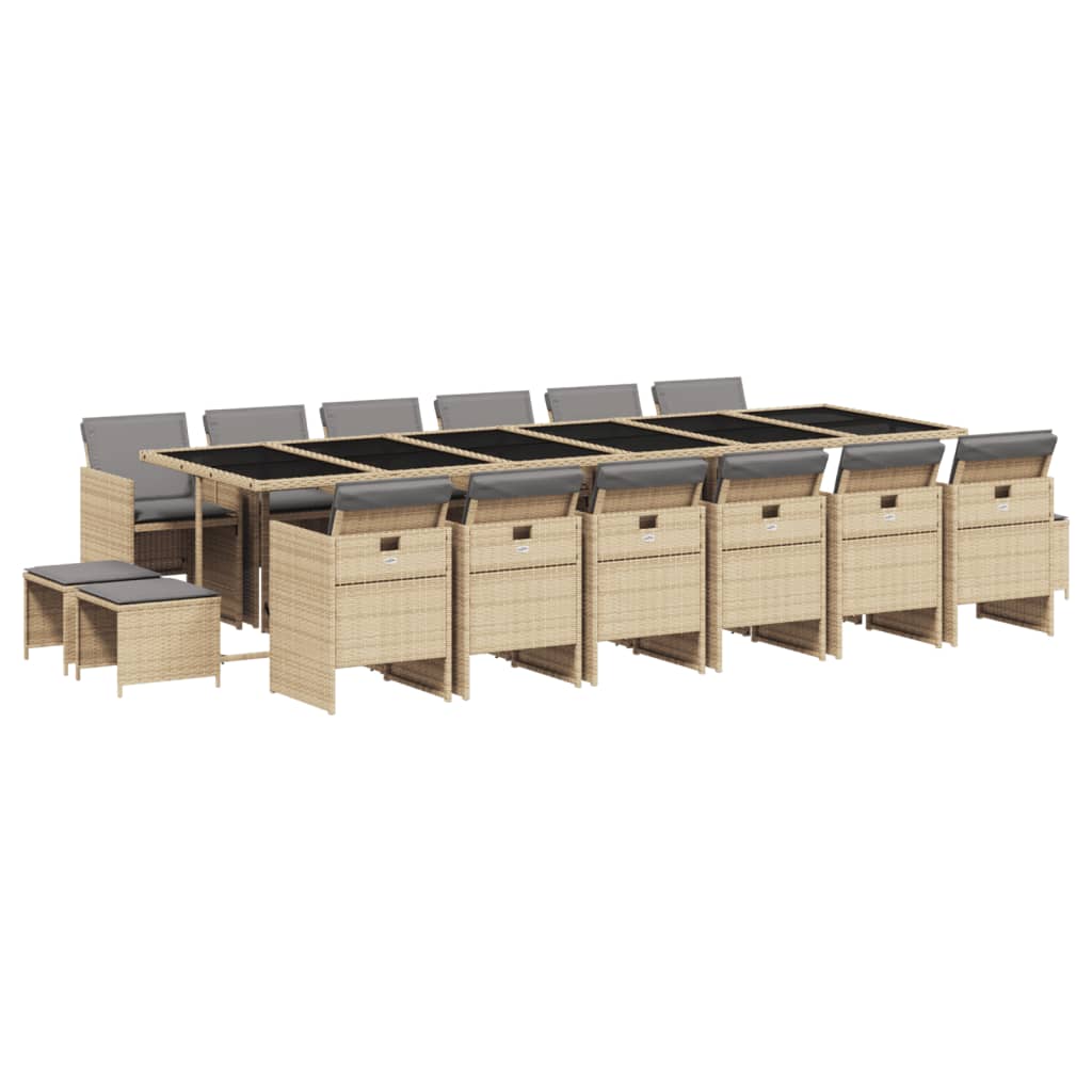 17-Delige Tuinset Met Kussens Poly Rattan 16 Gemengd beige Glas