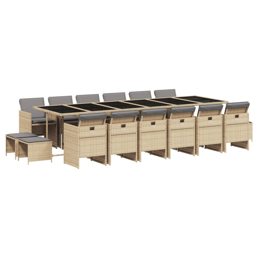 17-Delige Tuinset Met Kussens Poly Rattan 16 Gemengd beige Glas
