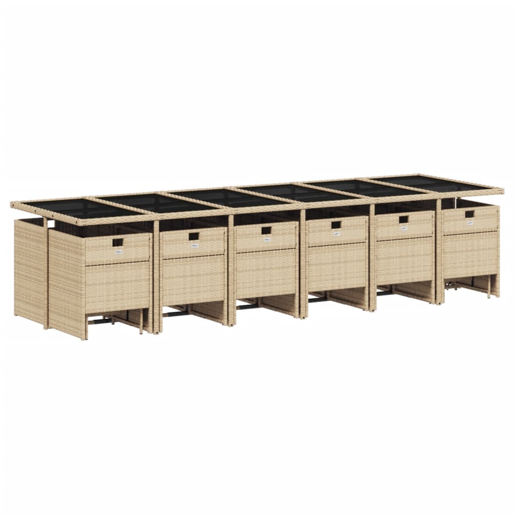 17-Delige Tuinset Met Kussens Poly Rattan 16 Gemengd beige Glas