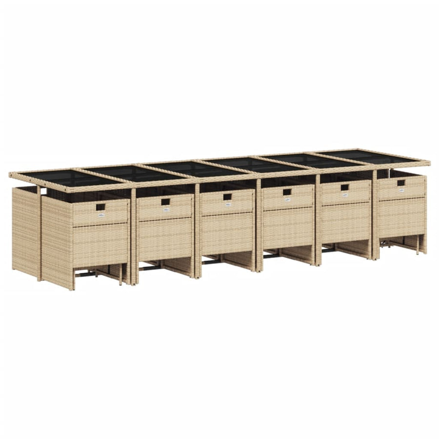 17-Delige Tuinset Met Kussens Poly Rattan 16 Gemengd beige Glas