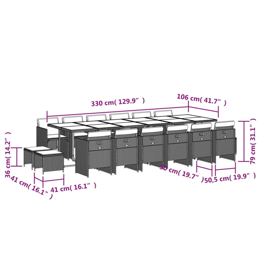 17-Delige Tuinset Met Kussens Poly Rattan 16 Gemengd beige Glas