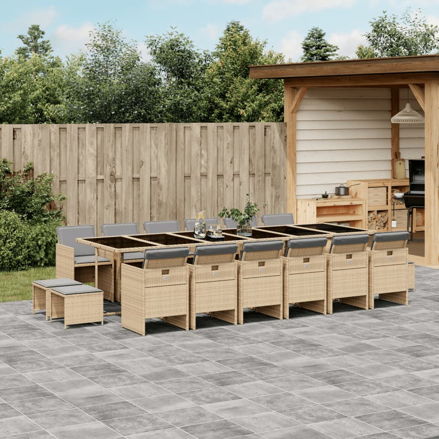 17-Delige Tuinset Met Kussens Poly Rattan 16 Gemengd beige Glas