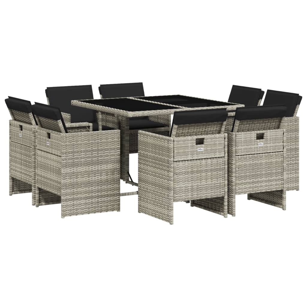 -Delige Tuinset Met Kussens Poly Rattan Lichtgrijs Glas 9