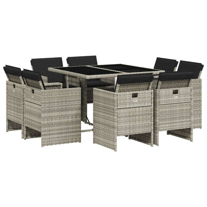 -Delige Tuinset Met Kussens Poly Rattan Lichtgrijs Glas 9