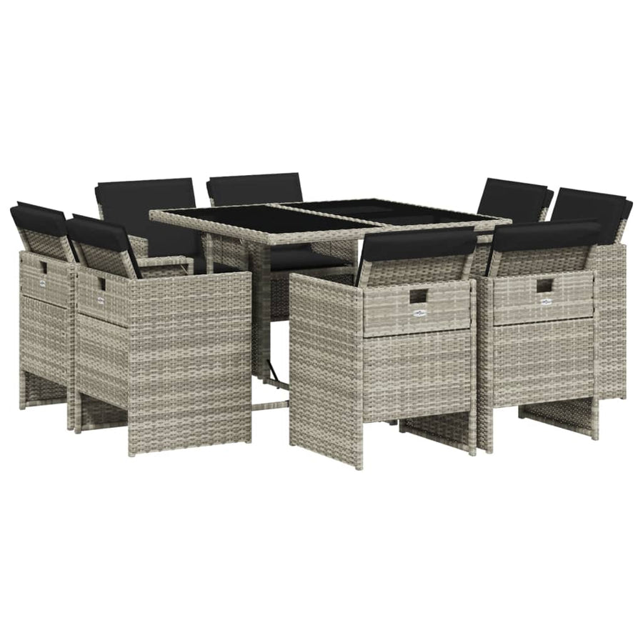 -Delige Tuinset Met Kussens Poly Rattan Lichtgrijs Glas 9