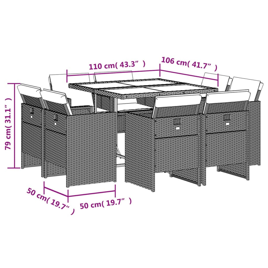 -Delige Tuinset Met Kussens Poly Rattan Lichtgrijs Glas 9