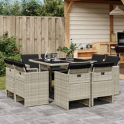 Tuinset 9-delig poly rattan lichtgrijs