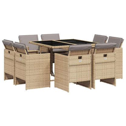 9-Delige Tuinset Met Kussens Poly Rattan Gemengd Beige