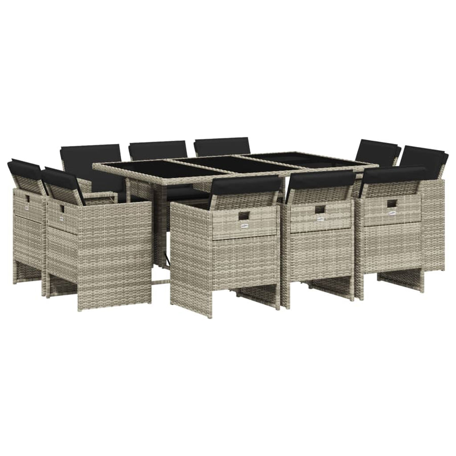 -Delige Tuinset Met Kussens Poly Rattan Lichtgrijs Glas 11