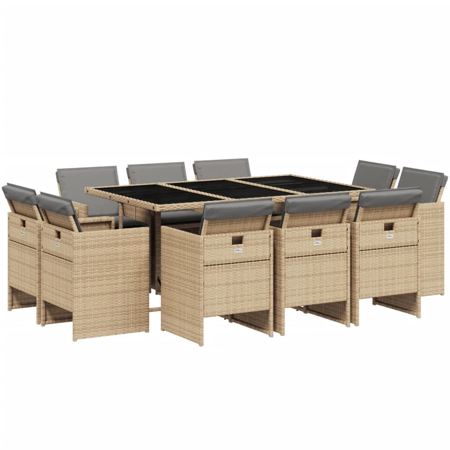 11-Delige Tuinset Met Kussens Poly Rattan Gemengd Beige