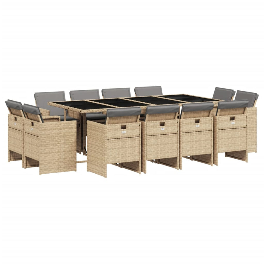 13-Delige Tuinset Met Kussens Poly Rattan Gemengd Beige
