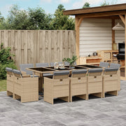 Tuinset 13-delig poly rattan gemengd beige met kussens