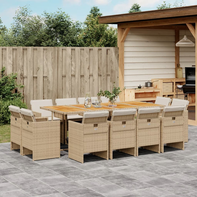 13-delige Tuinset met kussens poly rattan beige