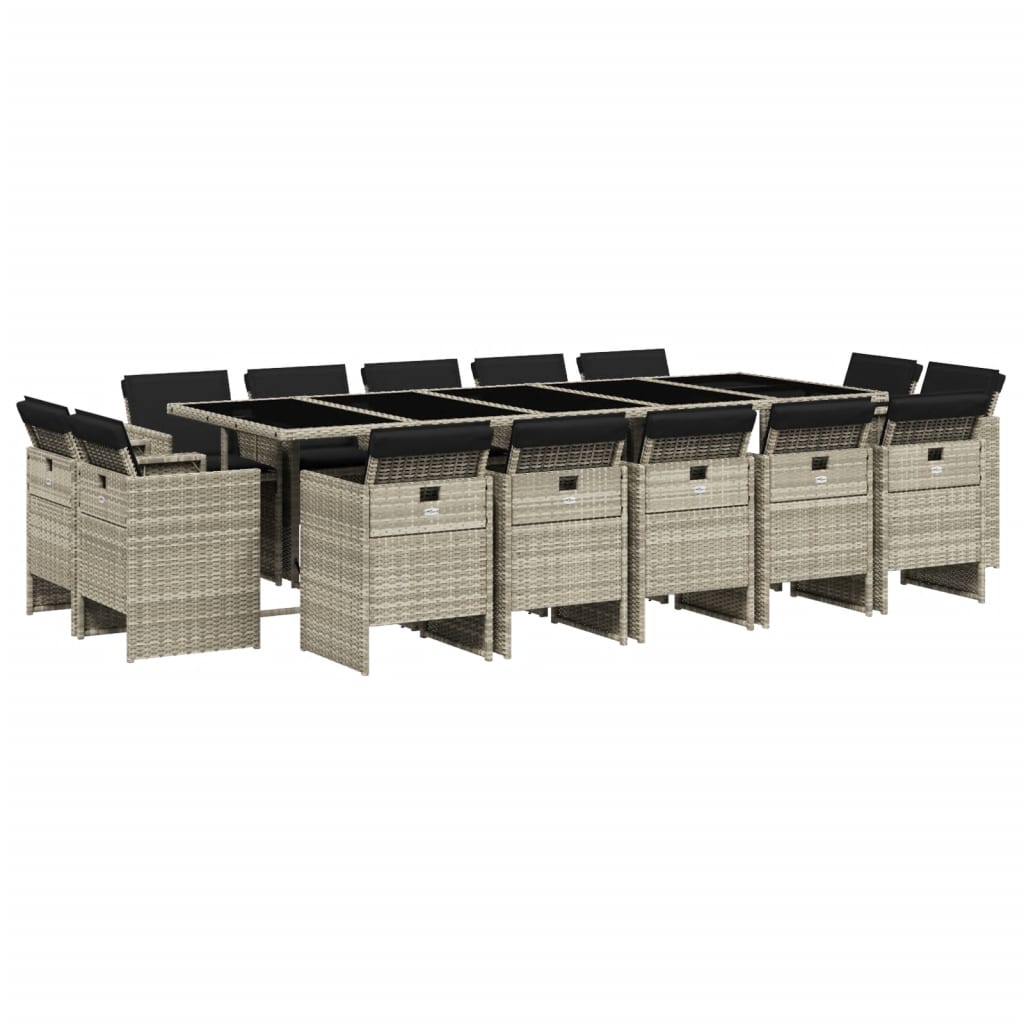 -Delige Tuinset Met Kussens Poly Rattan Lichtgrijs Glas 15