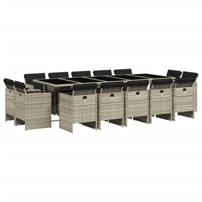 -Delige Tuinset Met Kussens Poly Rattan Lichtgrijs Glas 15
