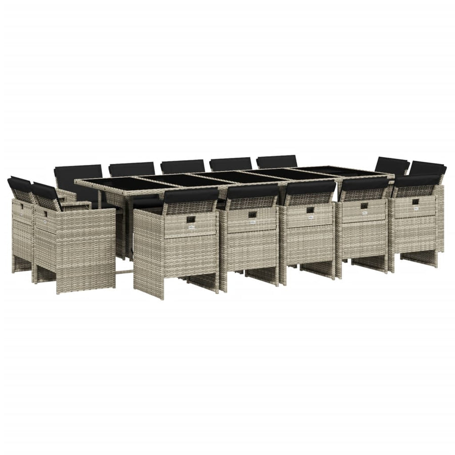 -Delige Tuinset Met Kussens Poly Rattan Lichtgrijs Glas 15