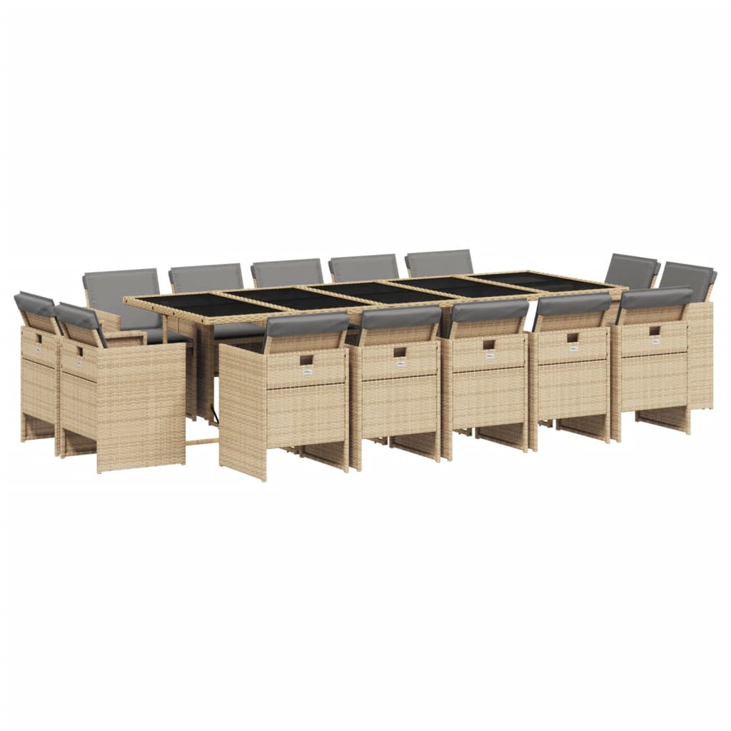 15-Delige Tuinset Met Kussens Poly Rattan Gemengd Beige