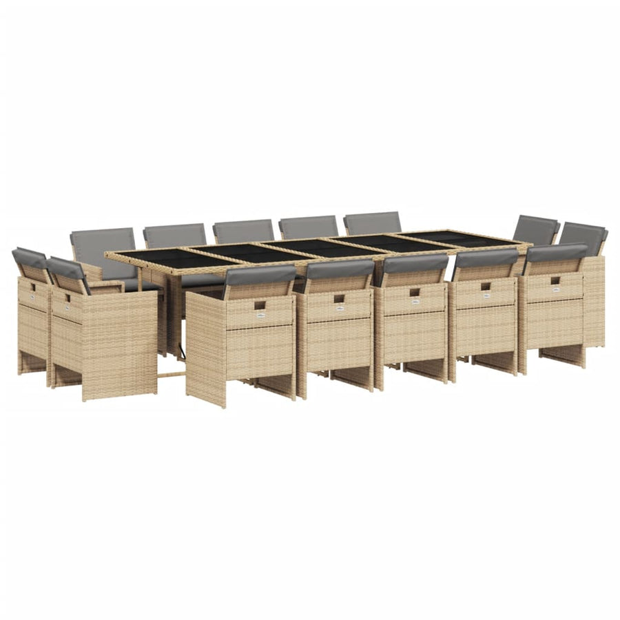 15-Delige Tuinset Met Kussens Poly Rattan Gemengd Beige