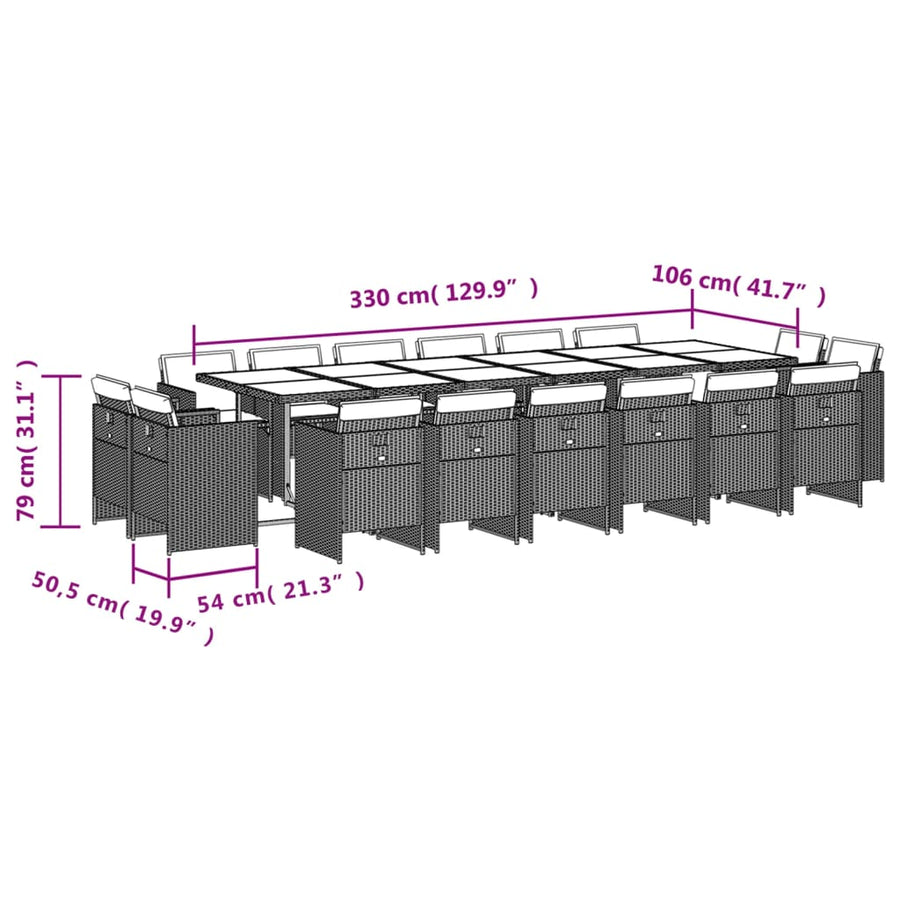 17-delige Tuinset met kussens poly rattan bruin
