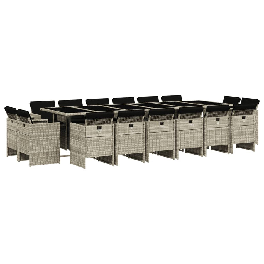 -Delige Tuinset Met Kussens Poly Rattan Lichtgrijs Glas 17