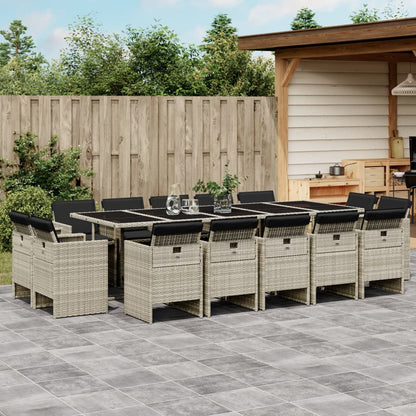 -Delige Tuinset Met Kussens Poly Rattan Lichtgrijs Glas 17