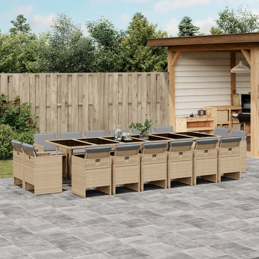 17-Delige Tuinset Met Kussens Poly Rattan Gemengd Beige