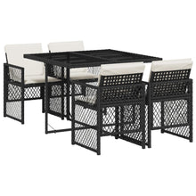 5-delige Tuinset met kussens poly rattan zwart