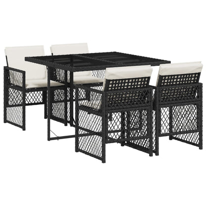 5-delige Tuinset met kussens poly rattan zwart