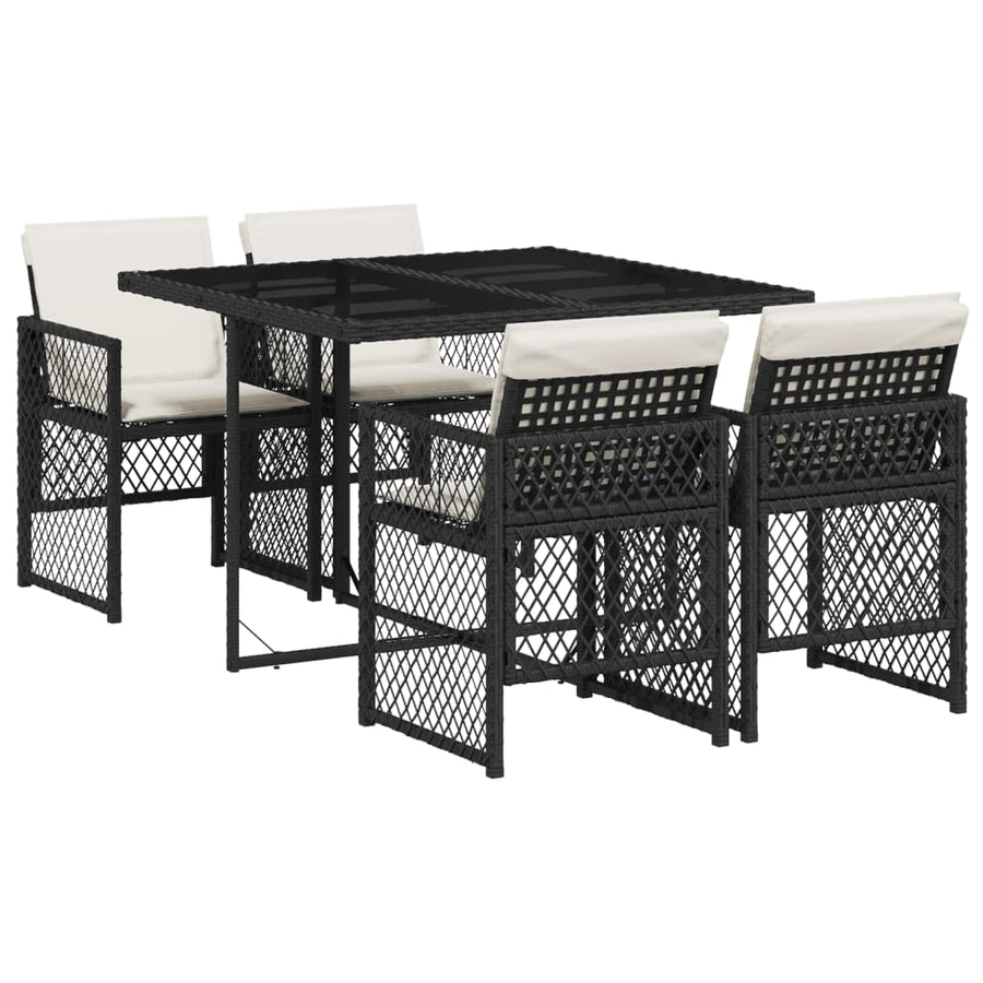 5-delige Tuinset met kussens poly rattan zwart