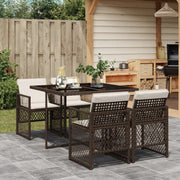 Tuinset poly rattan 5-delig bruin met kussens