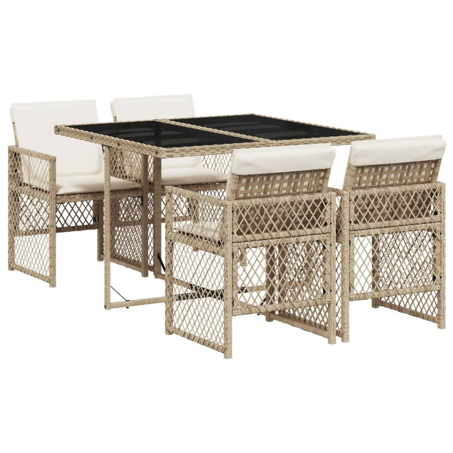 5-delige Tuinset met kussens poly rattan beige