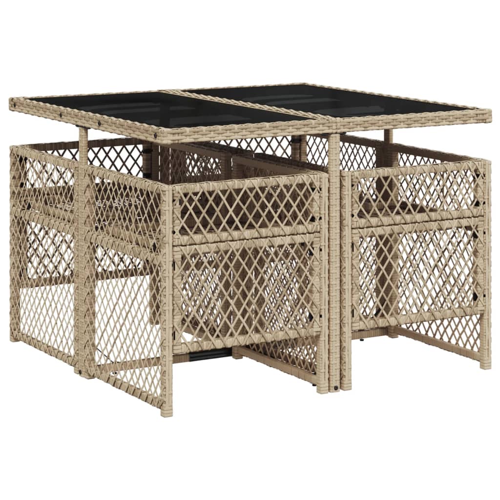 5-delige Tuinset met kussens poly rattan beige