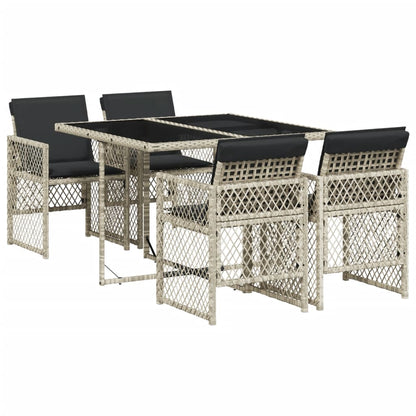 5-delige Tuinset met kussens poly rattan lichtgrijs