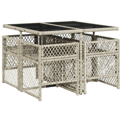 5-delige Tuinset met kussens poly rattan lichtgrijs