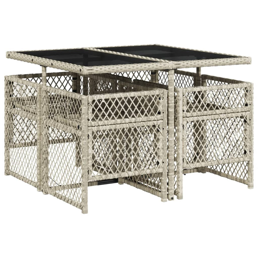 5-delige Tuinset met kussens poly rattan lichtgrijs