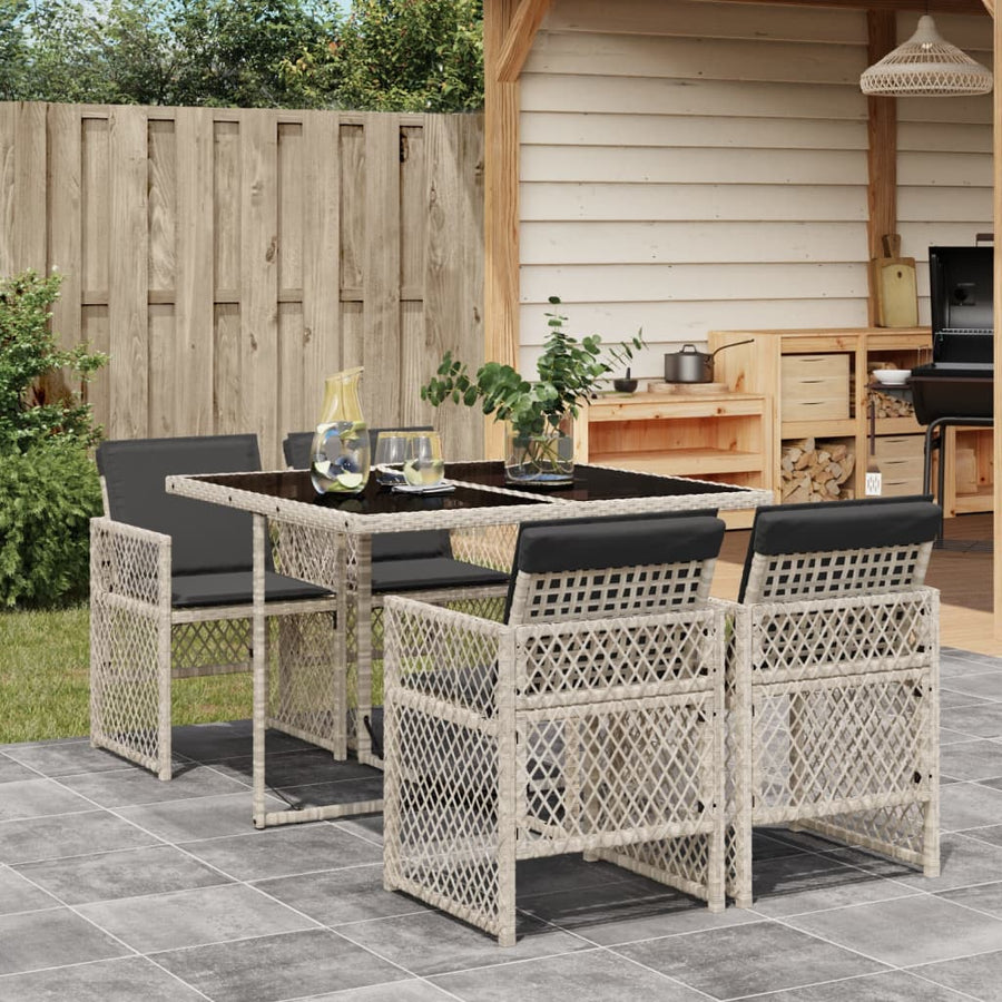 5-delige Tuinset met kussens poly rattan lichtgrijs