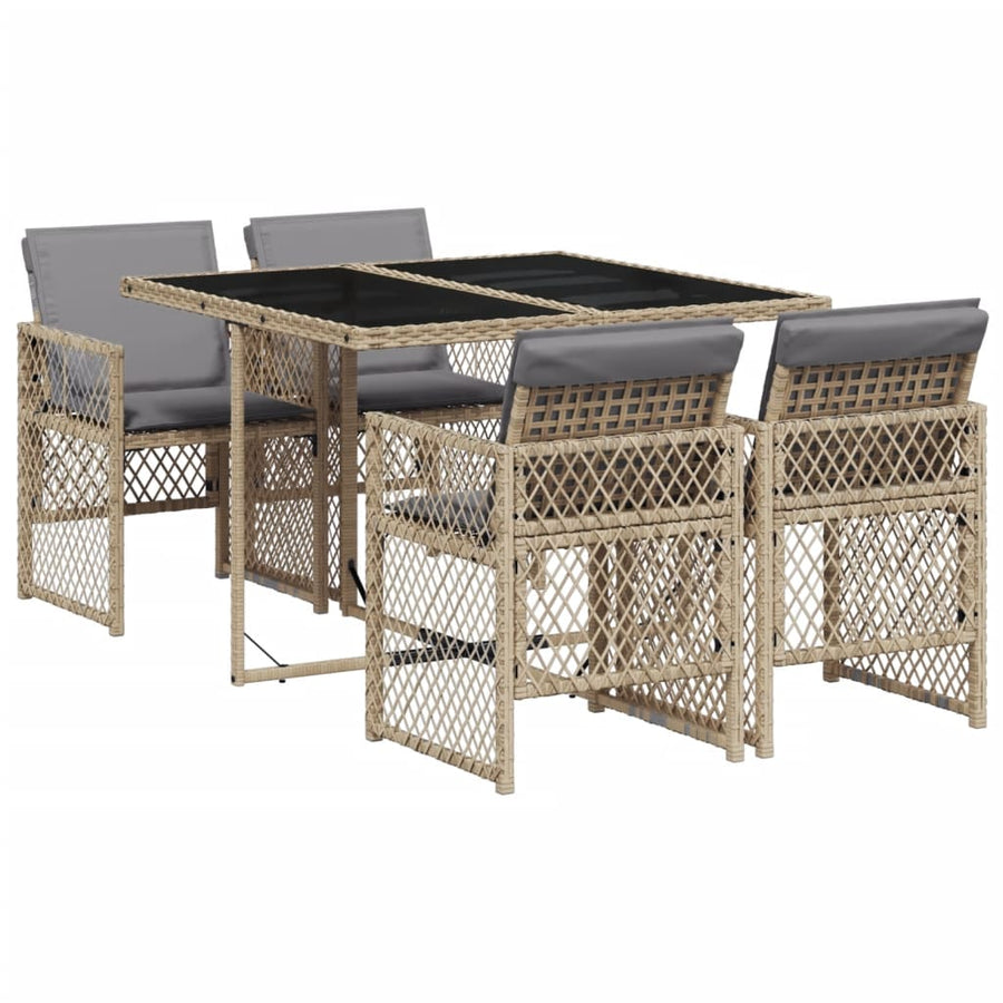 5-delige Tuinset met kussens poly rattan beige