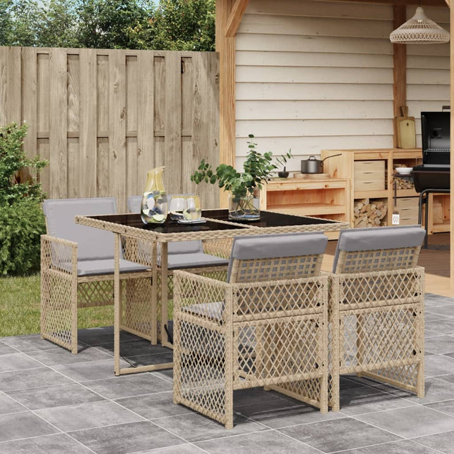 5-delige Tuinset met kussens poly rattan beige