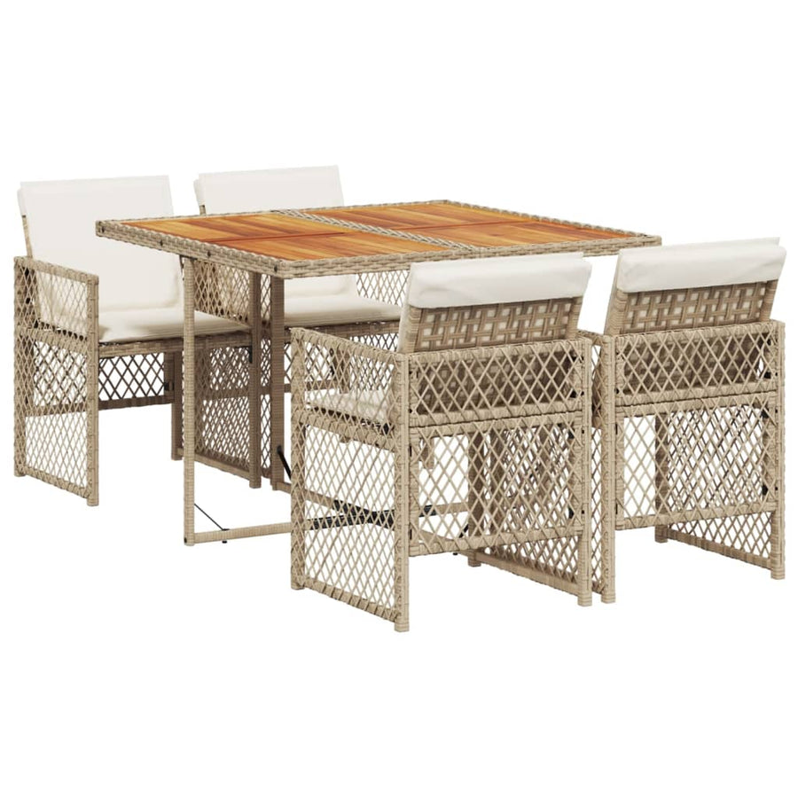 5-delige Tuinset met kussens poly rattan beige