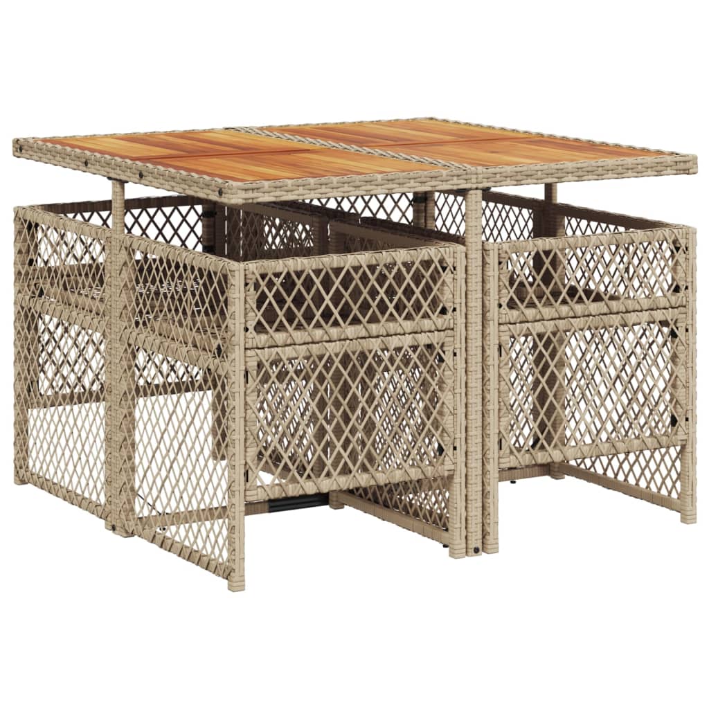 5-delige Tuinset met kussens poly rattan beige