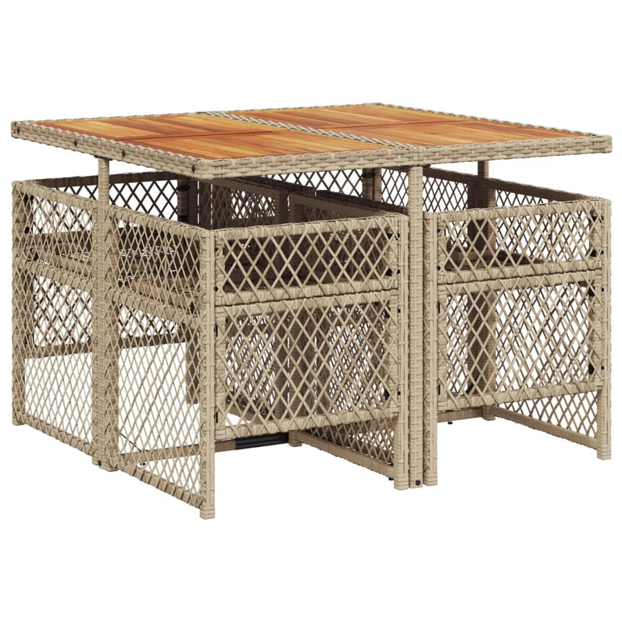 5-delige Tuinset met kussens poly rattan beige