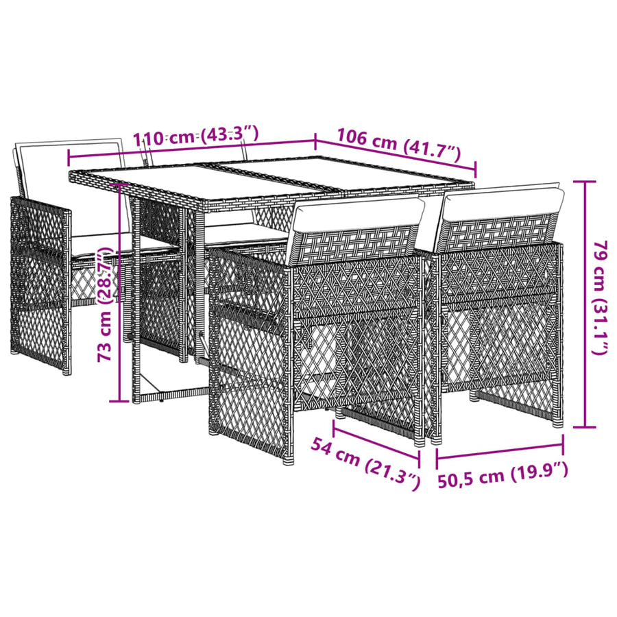 5-delige Tuinset met kussens poly rattan beige