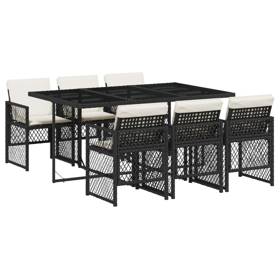7-delige Tuinset met kussens poly rattan zwart